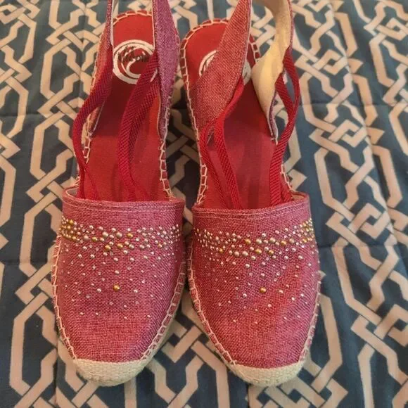 VIDORRETA wedge espadrilles red canvas size 40 nwob