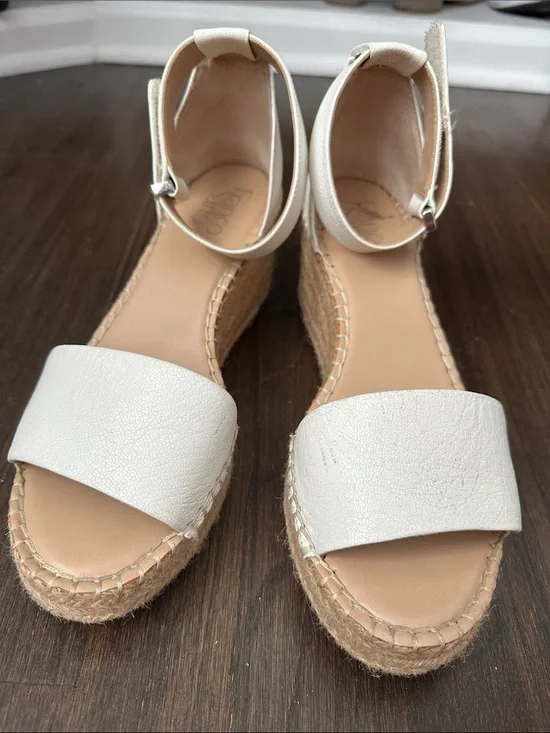 Franco Sarto White Espadrille Wedge Sandals with Ankle Strap