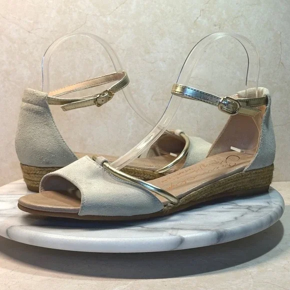 Gaimo Espadrilles Wedge Sandals Beige Gold‎ Ankle Strap Spring Summer Shoes 9.5