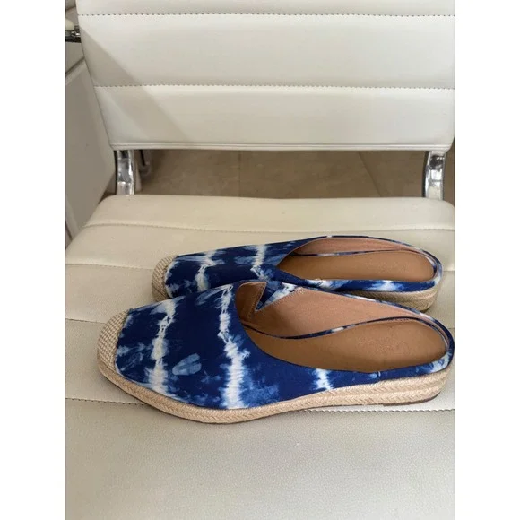 Crown Vintage Blue Tie Dye Espadrille Mules Slip‎ On Shoes Womens 9M