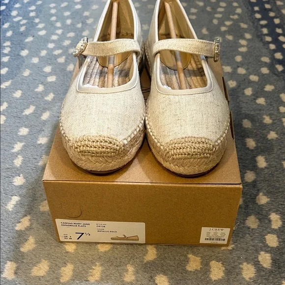 J. Crew Factory Cream Espadrille Mary Jane Shoes 7.5 NWT Preppy Coastal Summer