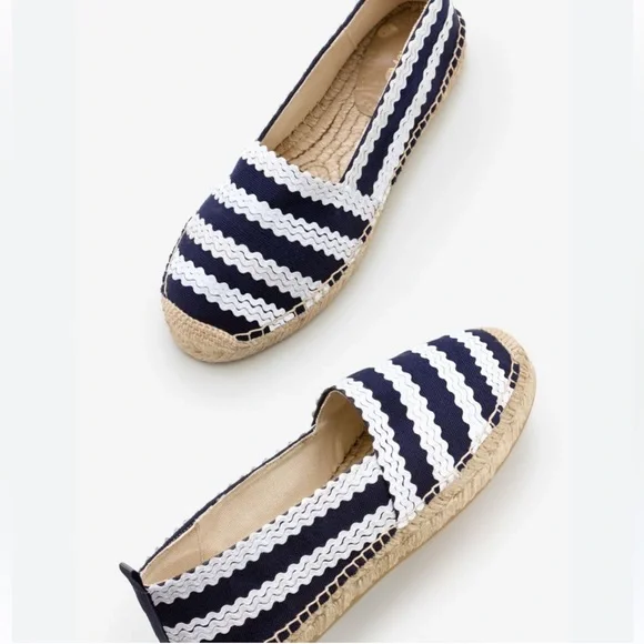 Boden Canvas Stripes Espadrille Flats Navy Blue White Made in Spain Size 9.5