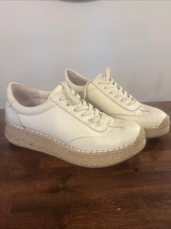 Womens Cream Espadrille Platform Sneakers