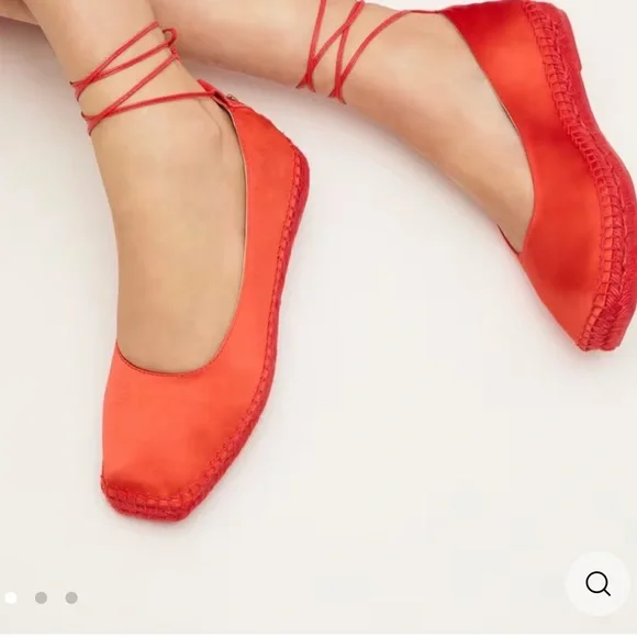 LK Bennett Red Satin Ankle-Tie Espadrille Flats 41