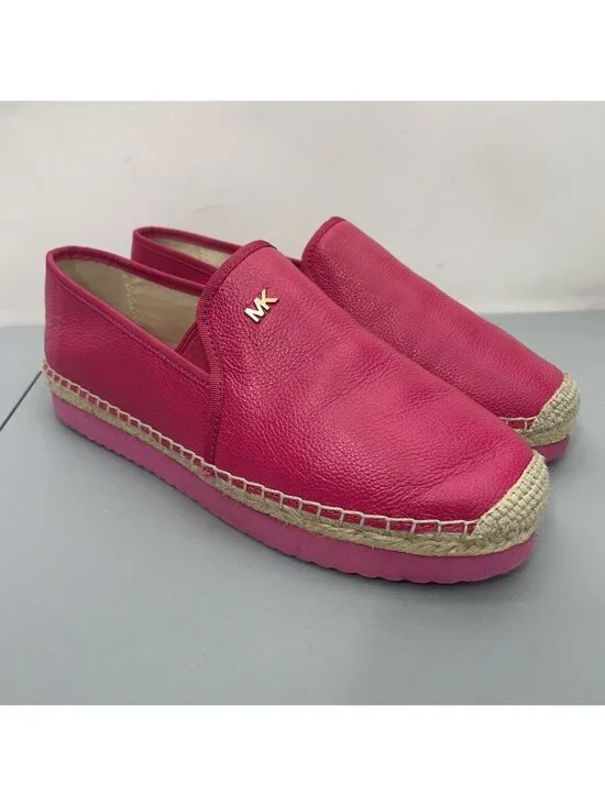 Michael Kors Hastings Espadrilles Shoes Slip On Pebbled Leather Hot Pink Women 7