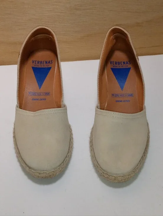 Verbenas Women’s Beige Canvas Espadrille Wedge Slip-On Shoes EU 38 US 7.5