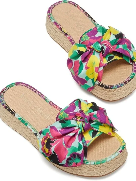 kate spade Multicolor Floral Knot Espadrille Slide - Pink, Yellow, Green, Black