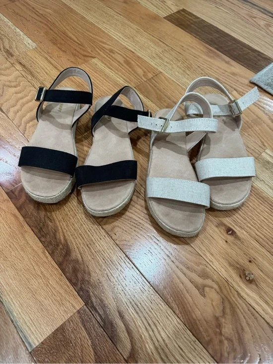 Pair of Casual Espadrille Sandals - Black and Light Beige (worn a few times)