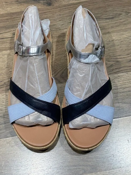 Vionic Mar Navy Multi Leather Platform Espadrille Orthotic Sandals Womens 12 NEW