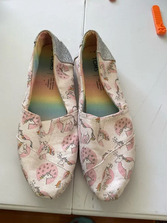 Toms Women’s Unicorn Slip-Ons in Pink with Silver Heel