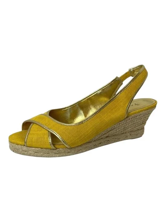 Talbots Lyndsay Yellow Canvas Peep Toe Sling Back Espadrille‎ Wedge Size 9.5