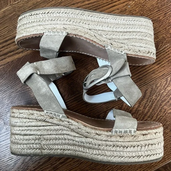 RAG‎ & BONE Ansley Platform Wedge Espadrille Suede Sandals Taupe Leather 37