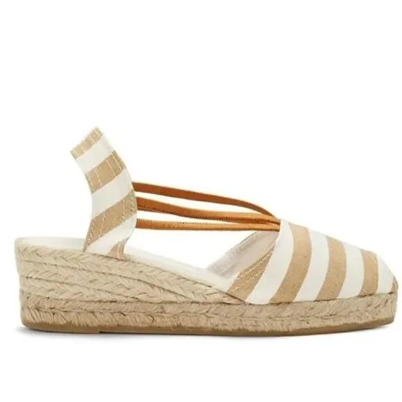 Sesto Meucci Womens 6 Striped Espadrille Peep Toe Shoes