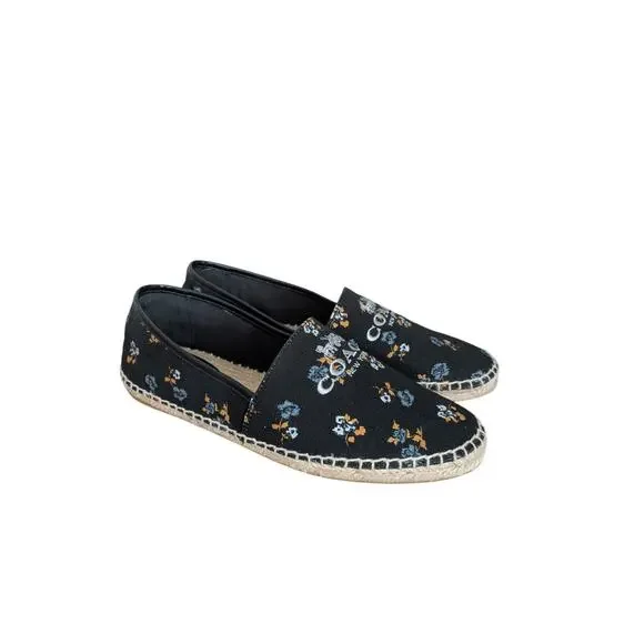 Coach Mila Coh Canvas Espadrille Womens 7.5B Black Floral Beachy Coastal Grandma