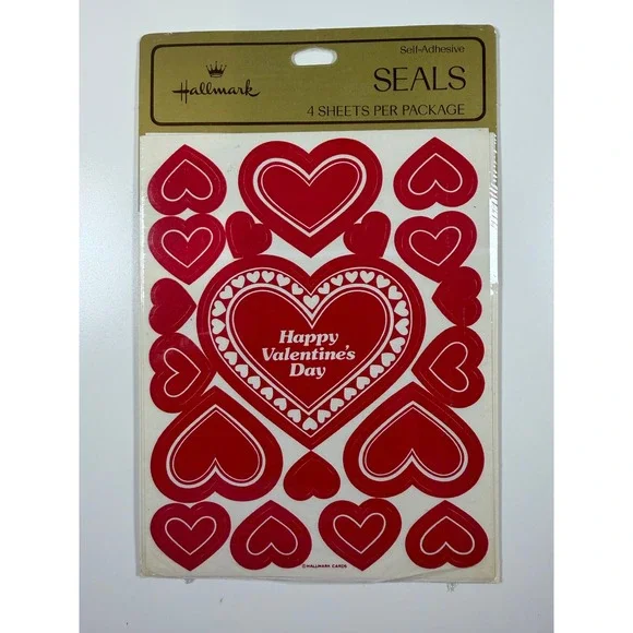 VTG Hallmark Valentine Heart Stickers Sealed Red New‎ Old Stock 4 Sheets