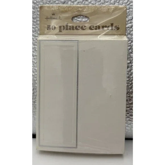 Vintage Hallmark 50 Blank Place Cards White Silver Border NOS Sealed USA