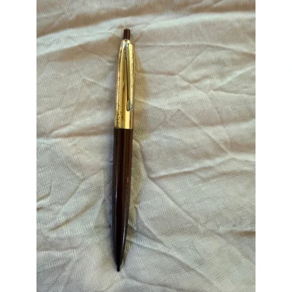 Vintage Paper Mate Brown and Gold Ballpoint Pen Double Heart Logo USA Made
