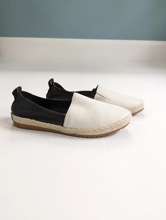 Sorel Ella Jute Leather Slip On Espadrilles Black And White Size 8.5