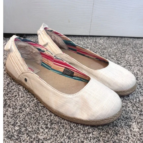 UGG Women's White Canvas Espadrille Flats Tribal Print Lining and Bow Detail 9