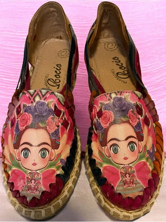 Women’s Huaraches Pink Floral Frida-Illustration Espadrille Flats