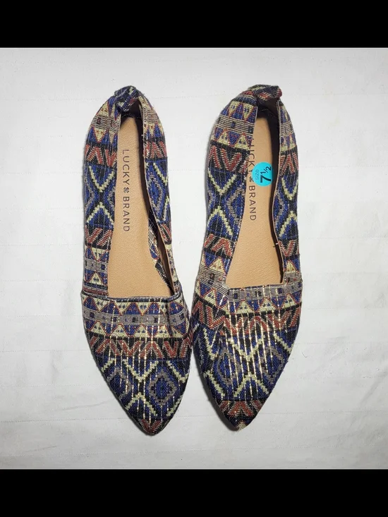 Lucky Brand Multicolor Geometric Pointed Toe Flats - Navy, Brown, Cream