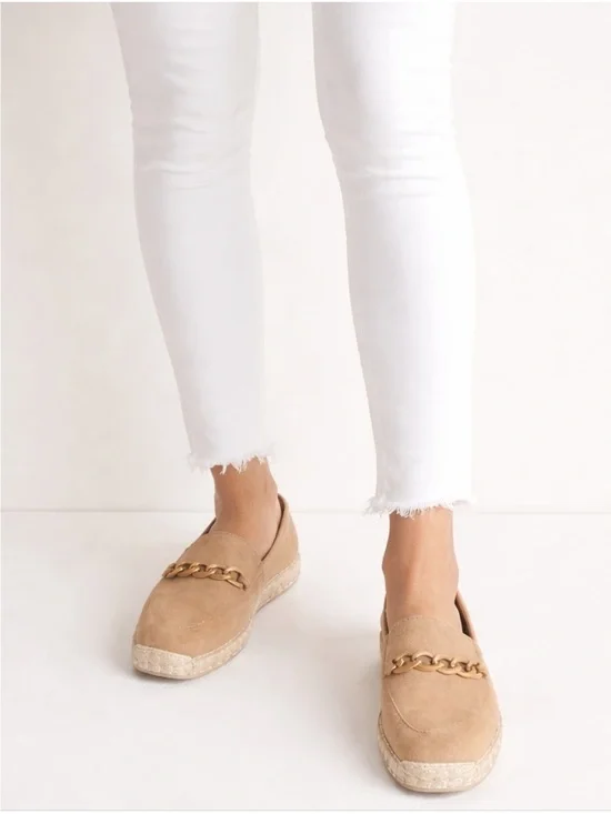 Talbots Hadley Chain Suede Platform Espadrilles Light Toffee Size 7.5