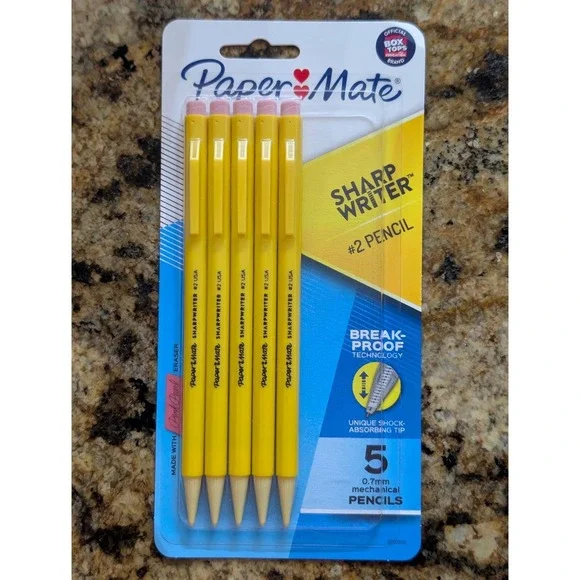 Paper Mate SharpWriter Mechanical Pencils 0.7mm HB 2 Yellow‎ 5 Count 2201499