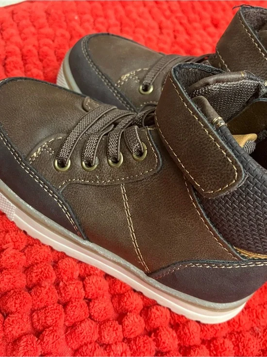 Kids Brown High-Top Casual Boots with Hook-and-Loop Strap