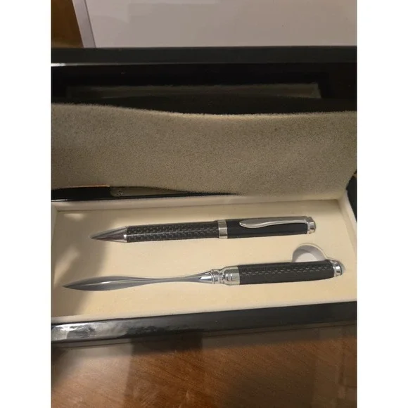 Mikasa Black Twill Enamel Pen & Letter Opener Set Luxury Gift Box Office Desk