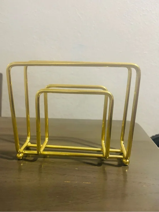 Gold Metal Napkin and Letter Holder - Sleek Desk Organizer