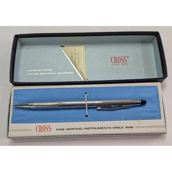 Cross Ballpoint Pen Unisex OS Silver Excellent Lustrous Chrome Vintage Boxed