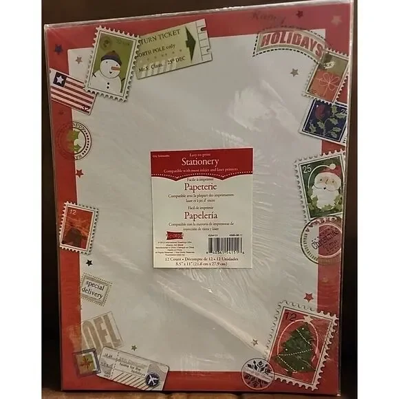 NEW  Christmas Santa  Letterhead Writing Printer Paper Holiday 12 Sheets‎ NIP