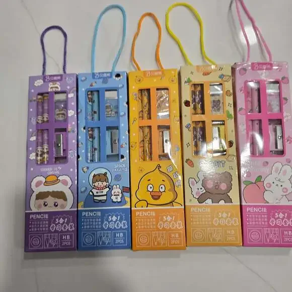Baisixiong Cartoon 5-in-1 Stationery Pencil Gift Set Set of 5
