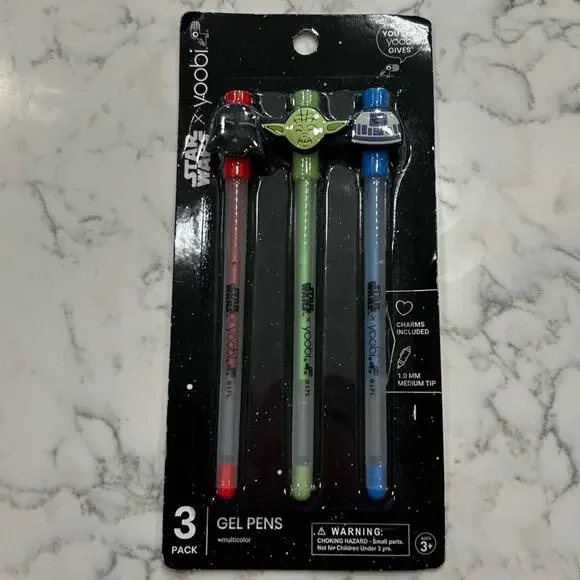 New in Box Yoobi Set of 3 Star Wars‎ Gel Pens Yoda Darth Vader R2D2