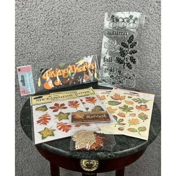 Fall Scrapbooking Lot Thanksgiving Theme Stickers Stamps Puffy Autumn Leaves