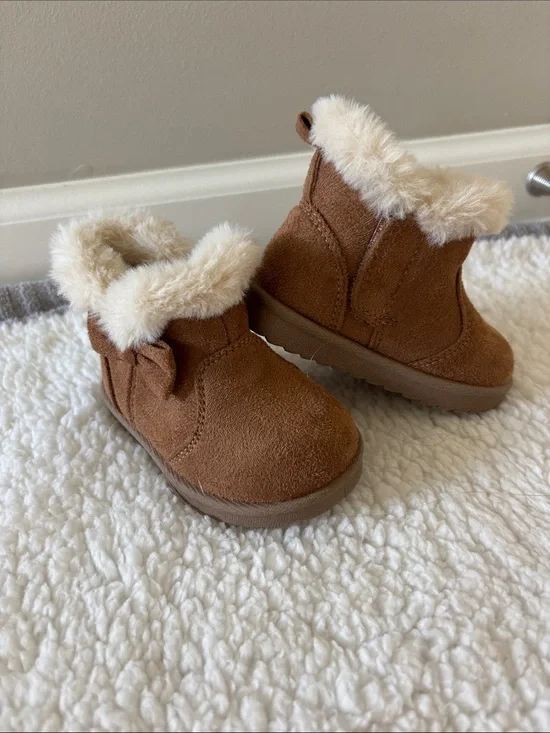 Wonder Nation Toddler Suede Faux-Fur Boot - Brown & Cream
