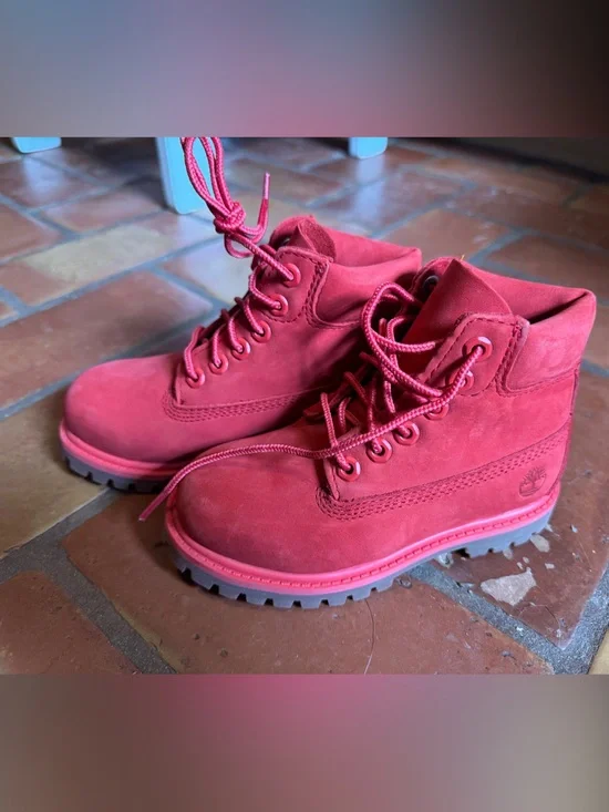 Timberland Kids Red Nubuck Lace-Up Boots