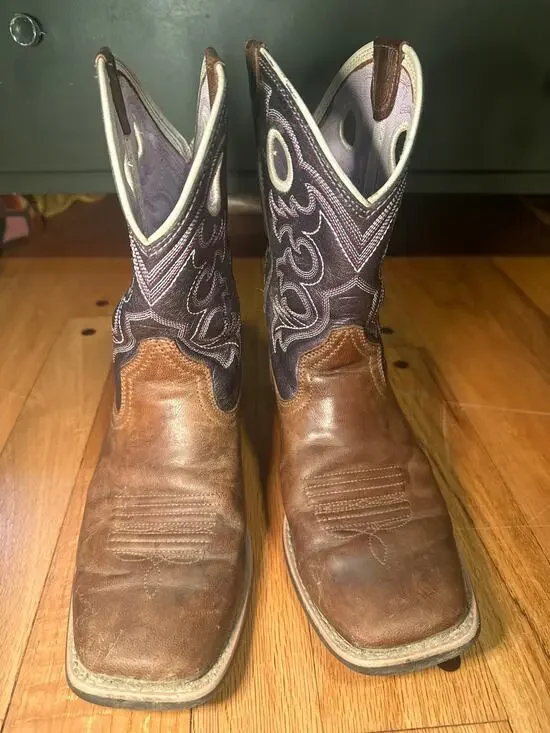 Ariat Youth Cowboy Boots Girls Sz 4 Brown Purple Square Toe Western Leather