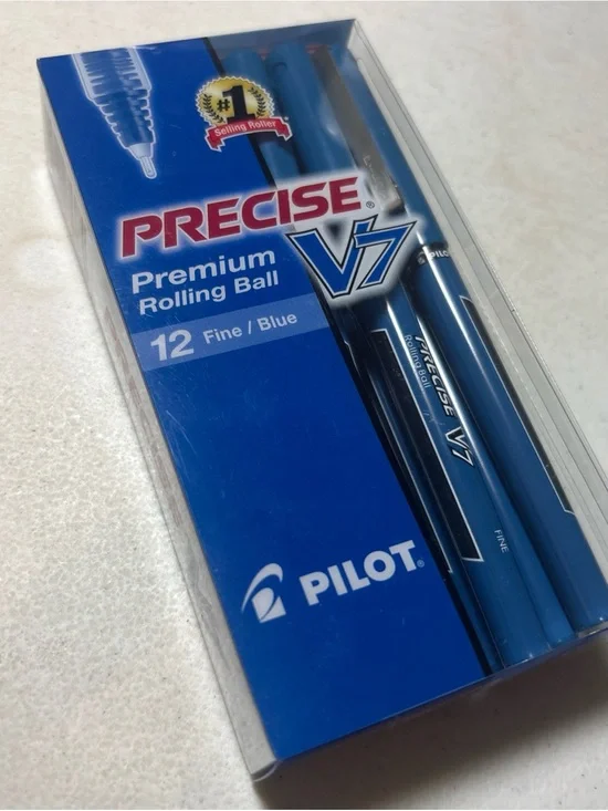 Precise V7 Premium Rolling Ball Pens - Blue - Pack of 12