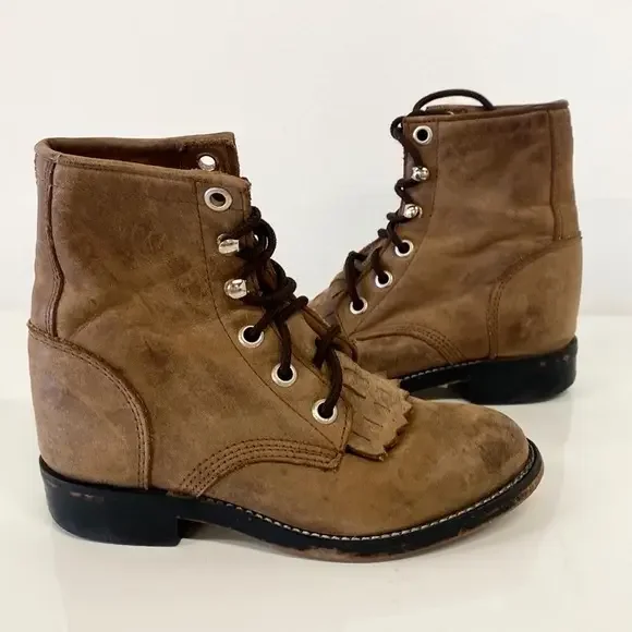 Justin cowboy lace up boots youth brown‎ 9.5D