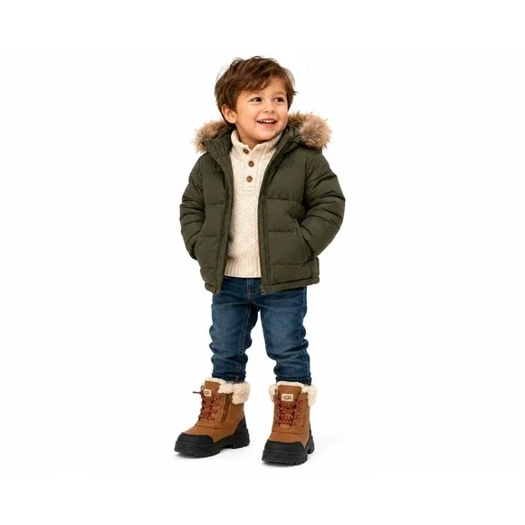 UGG Kids Yose Puff Winter Boots Chestnut Waterproof Faux Fur Size 12 Toddler