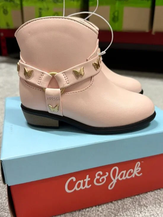 Cat & Jack Kids Girls Gracie Ankle Boots Size 7 Side Zipper Pink