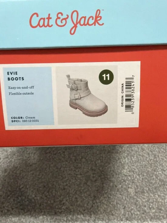 Cat & Jack Kids Girls Evie Ankle Boots Size 11 Side Zipper Cream