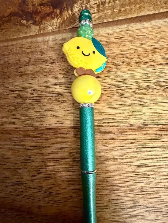 Cute Yellow Lemon Topper Green Metal Pen