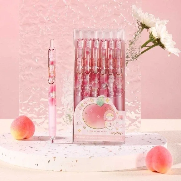 Joytop Peach Gel Pen Set 6 Pack Pink Rose Gold Clip 0.5mm Retractable Stationery