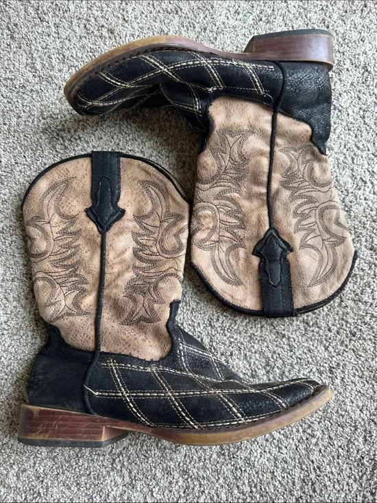 Roper Kids Two-Tone Black and Tan Western Boots