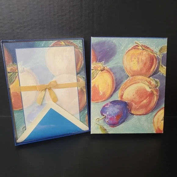 Vtg Paulette Cochet Just Peachy‎ Stationary Set 18 Sheets Peach Fruit Print NOS
