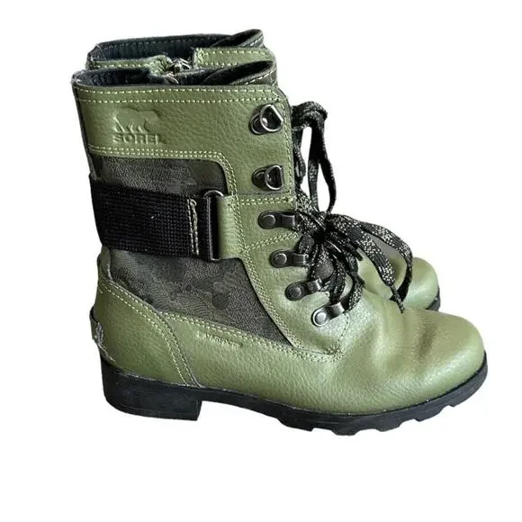Sorel Kid's Unisex Emelie‎ Conquest Lace Up Combat Moto Boots Size 3