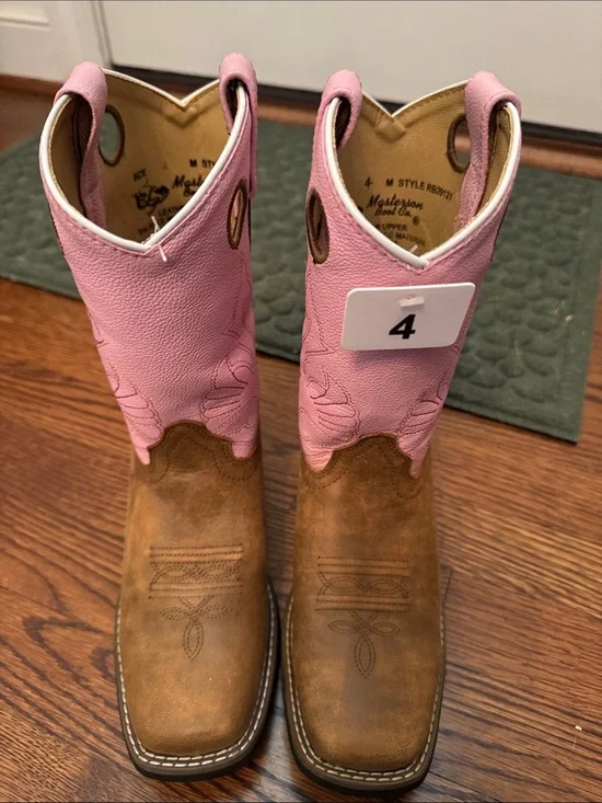 Kids Western Pull-On Boots in Pink and Brown