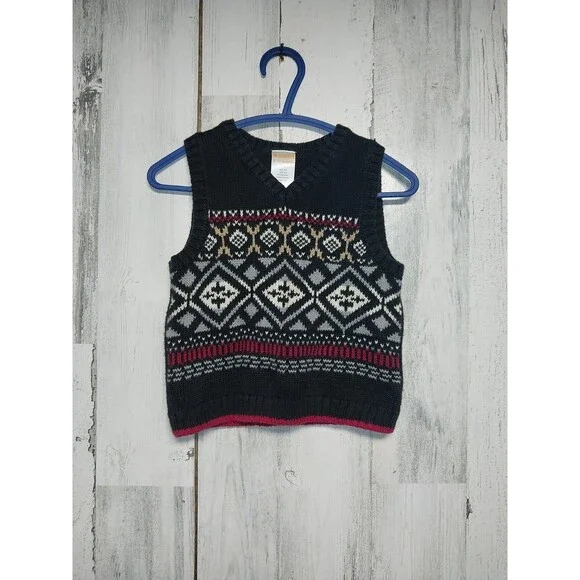 Gymboree Boys Sweater Vest Boys Size 6-12 Months Faire Isle Black Multi